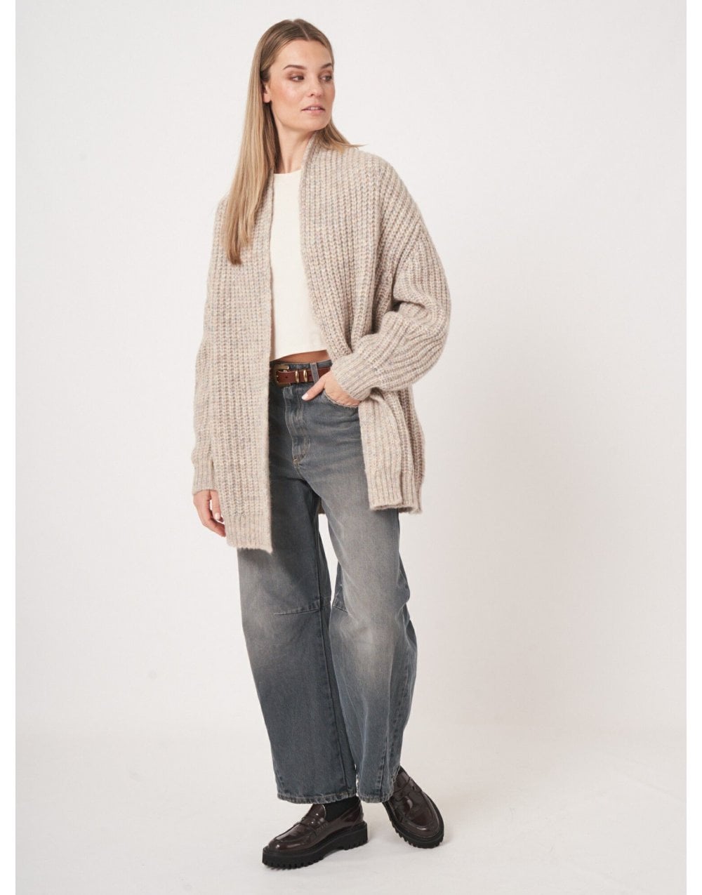 Young Ideas/Henmores - Alpaca Merino Melange Long Cardigan - 8441 Neutral - 8