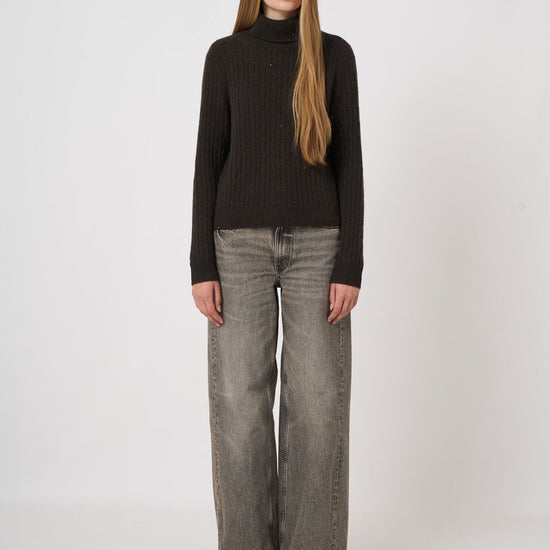 Young Ideas & Henmores -Cashmere Aran Knit Jumper -1725 Dark Brown -8