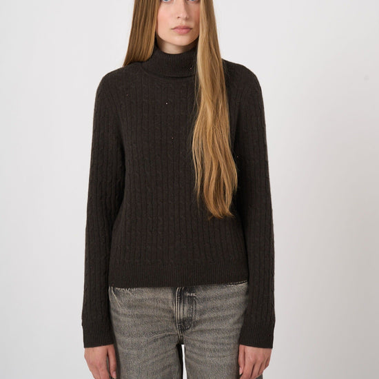 Young Ideas & Henmores -Cashmere Aran Knit Jumper -1725 Dark Brown -8