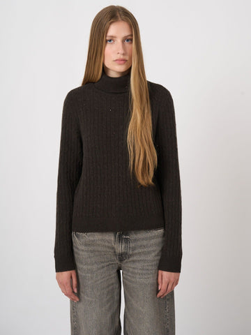 Young Ideas & Henmores -Cashmere Aran Knit Jumper -1725 Dark Brown -8