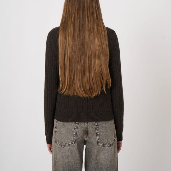 Young Ideas & Henmores -Cashmere Aran Knit Jumper -1725 Dark Brown -8