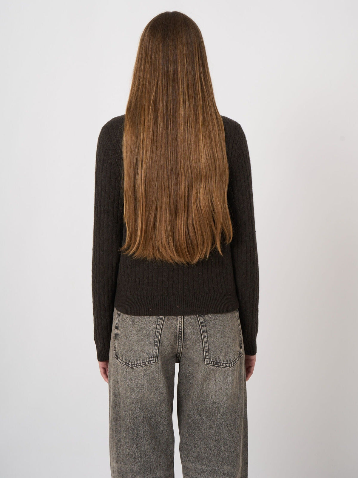 Young Ideas & Henmores -Cashmere Aran Knit Jumper -1725 Dark Brown -8