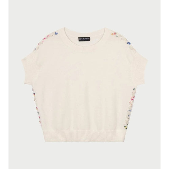 Young Ideas/Henmores - Knit Detail Short Sleeve Cashmere Jumper - 1002 Cream - 8