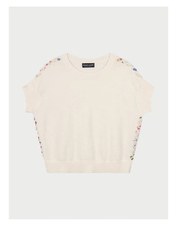 Young Ideas/Henmores - Knit Detail Short Sleeve Cashmere Jumper - 1002 Cream - 8