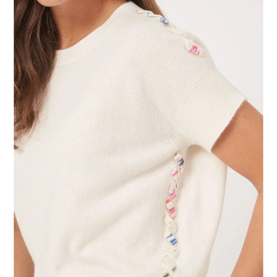 Young Ideas/Henmores - Knit Detail Short Sleeve Cashmere Jumper - 1002 Cream - 8
