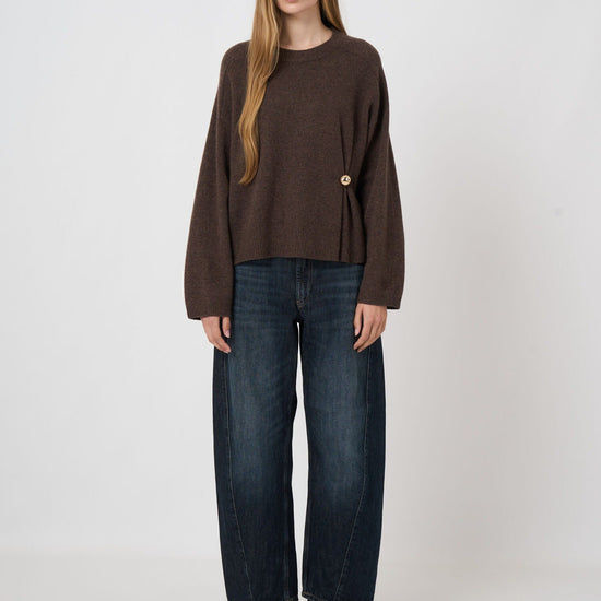 Young Ideas & Henmores -Merino Wool Button Detail Jumper -1828 Espresso -8