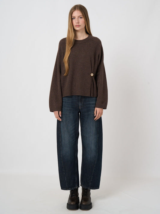 Young Ideas & Henmores -Merino Wool Button Detail Jumper -1828 Espresso -8