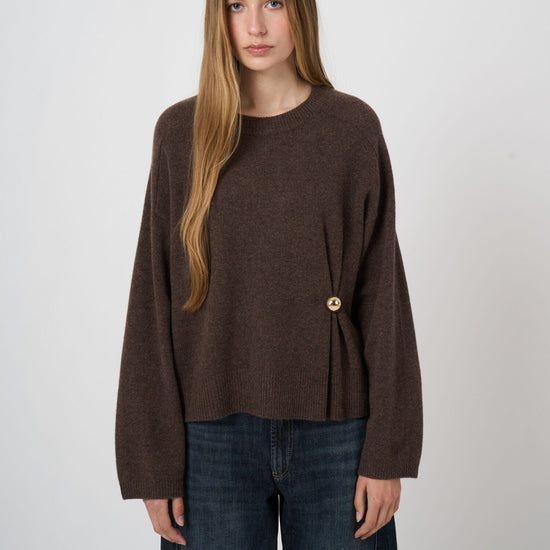 Young Ideas & Henmores -Merino Wool Button Detail Jumper -1828 Espresso -8
