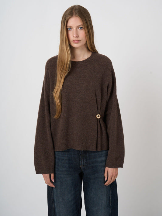 Young Ideas & Henmores -Merino Wool Button Detail Jumper -1828 Espresso -8