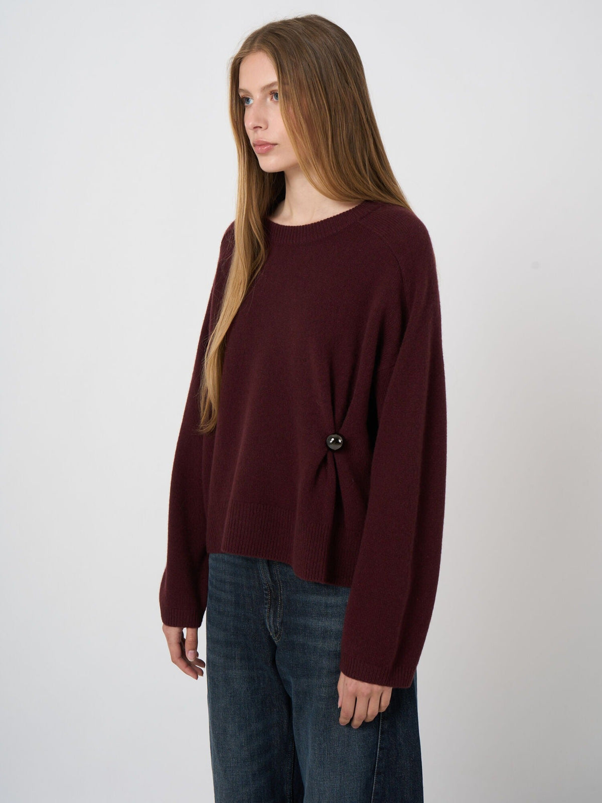 Young Ideas & Henmores -Merino Wool Button Detail Jumper -1828 Espresso -8