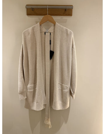Young Ideas/Henmores - Rib Knit Midi Cardigan With Belt - 1386 Ivory - 10