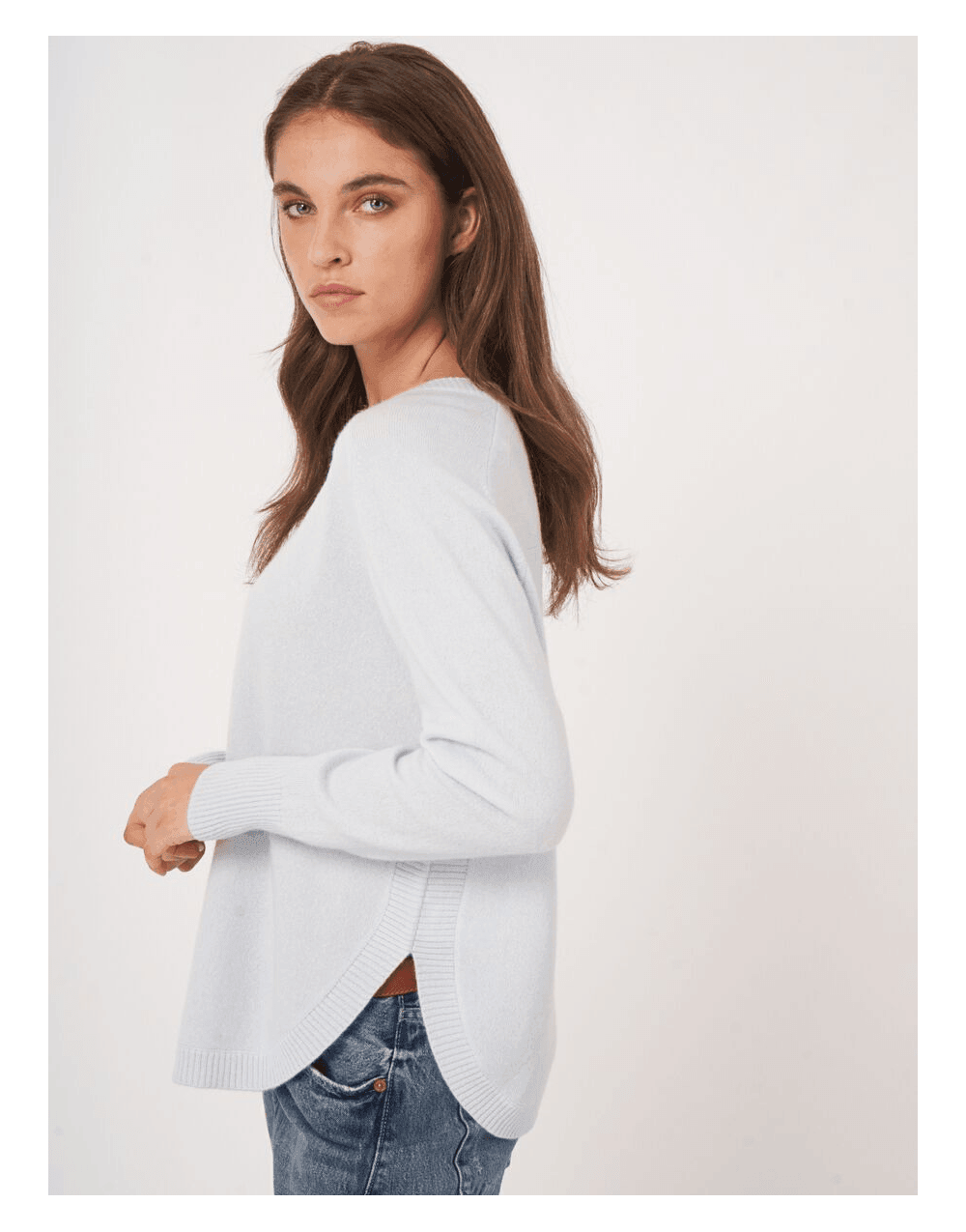 Young Ideas/Henmores - Ribbed Crew Neck Detail Cashmere Jumper - 1704 Blush Pink - 8