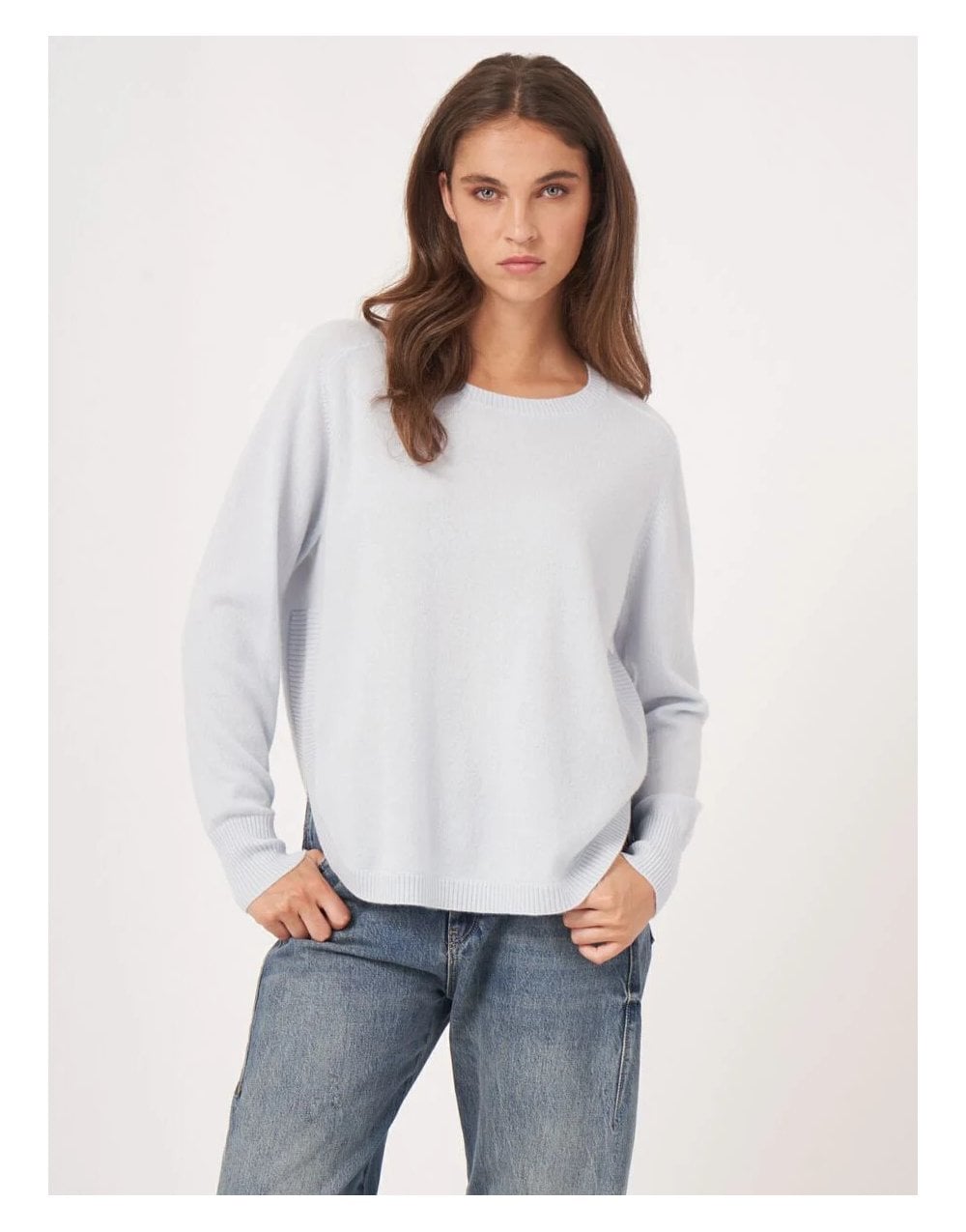 Young Ideas/Henmores - Ribbed Crew Neck Detail Cashmere Jumper - 1704 Blush Pink - 8