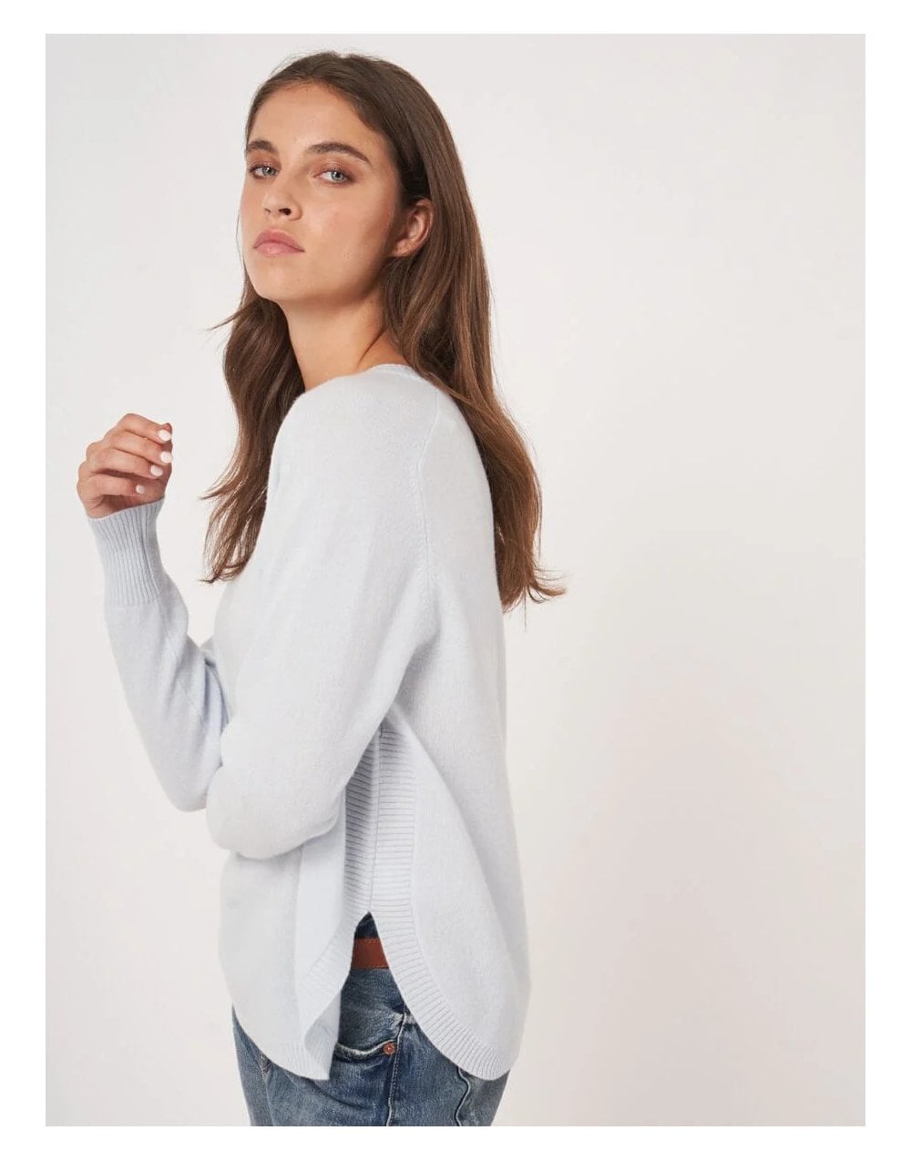 Young Ideas/Henmores - Ribbed Crew Neck Detail Cashmere Jumper - 1704 Blush Pink - 8