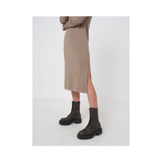 Young Ideas/Henmores - Ribbed Funnel Neck Long Sleeve Midi Dress - 1657 Taupe - 10