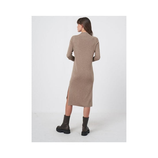 Young Ideas/Henmores - Ribbed Funnel Neck Long Sleeve Midi Dress - 1657 Taupe - 10