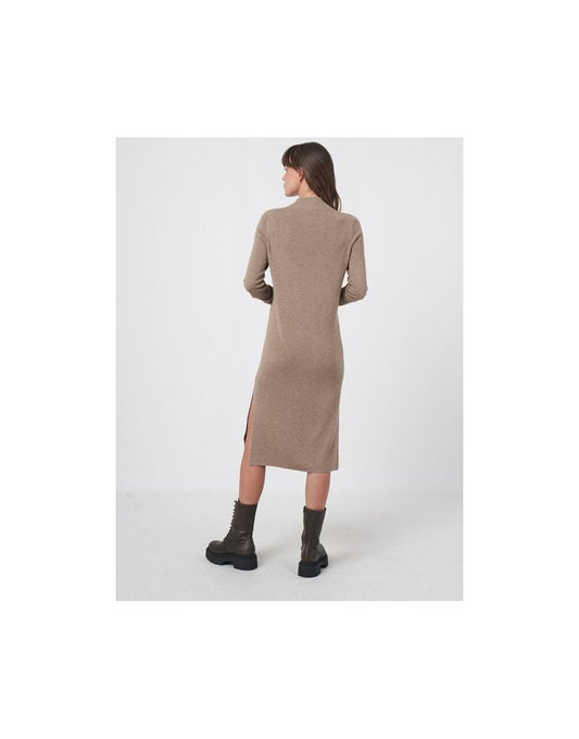 Young Ideas/Henmores - Ribbed Funnel Neck Long Sleeve Midi Dress - 1657 Taupe - 10
