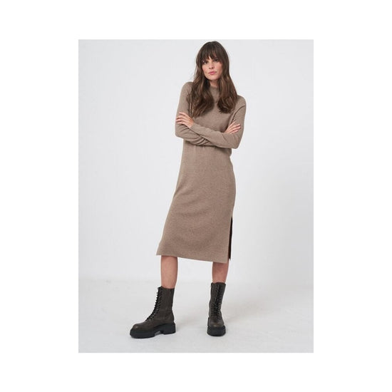 Young Ideas/Henmores - Ribbed Funnel Neck Long Sleeve Midi Dress - 1657 Taupe - 10
