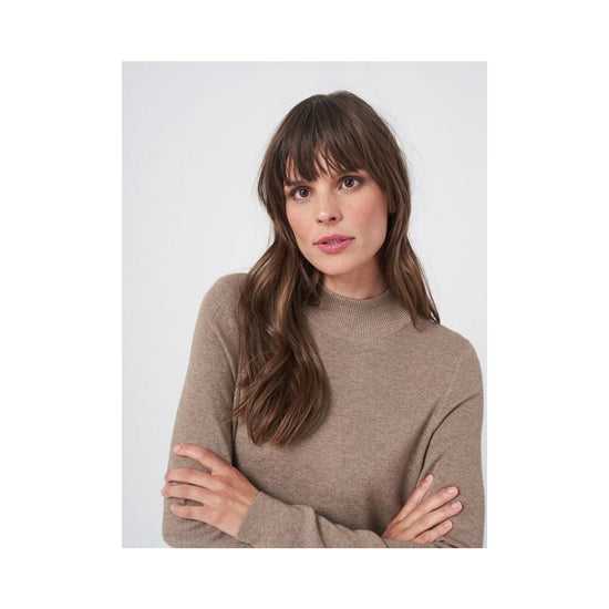 Young Ideas/Henmores - Ribbed Funnel Neck Long Sleeve Midi Dress - 1657 Taupe - 10