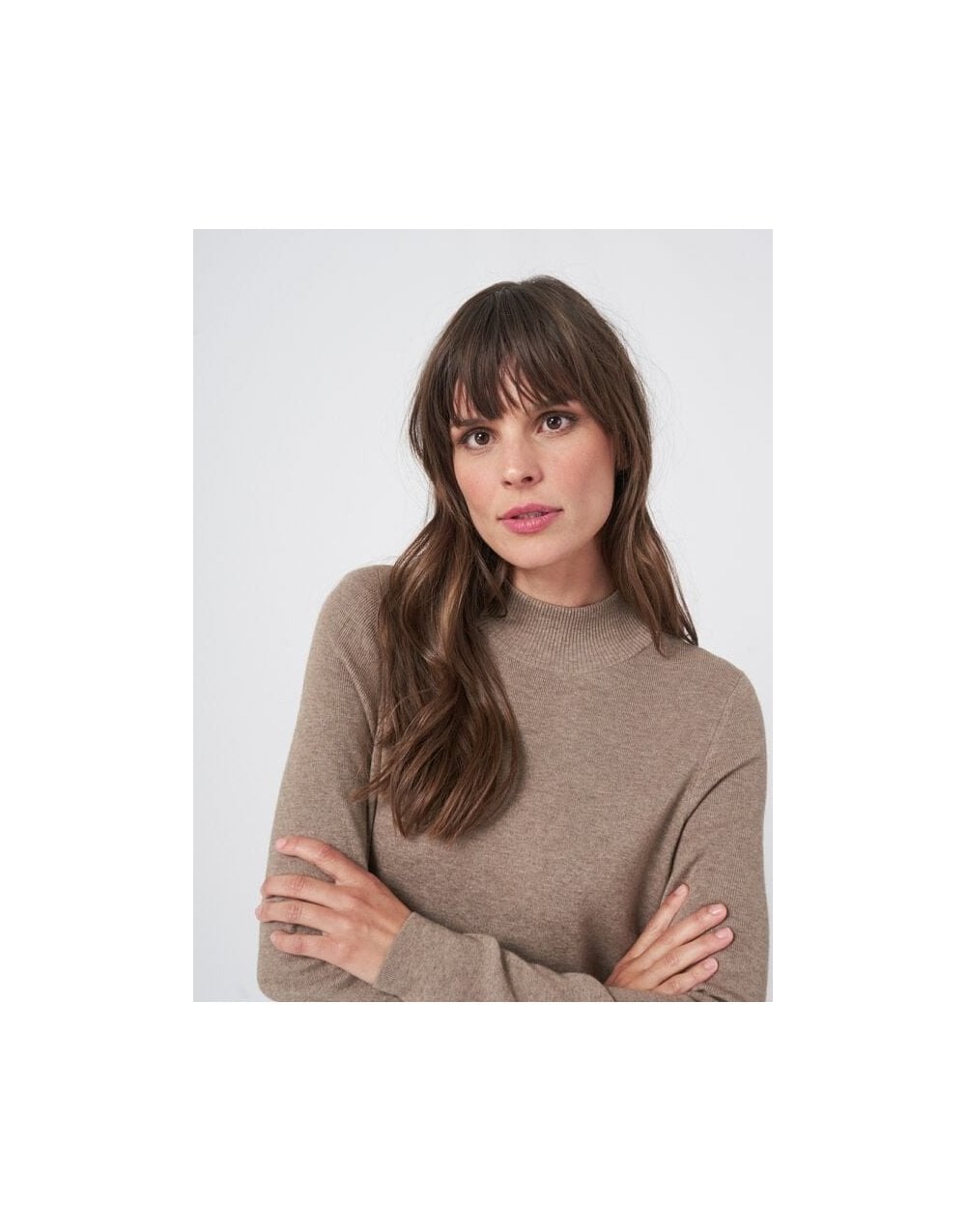 Young Ideas/Henmores - Ribbed Funnel Neck Long Sleeve Midi Dress - 1657 Taupe - 10