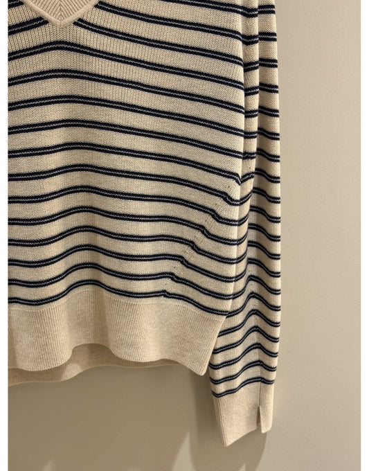 Young Ideas/Henmores - Striped V Neck Oversized Jumper - 1386 Ivory - 8