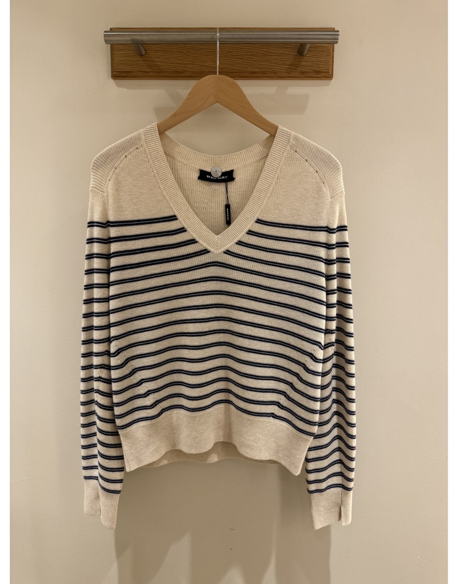 Young Ideas/Henmores - Striped V Neck Oversized Jumper - 1386 Ivory - 8
