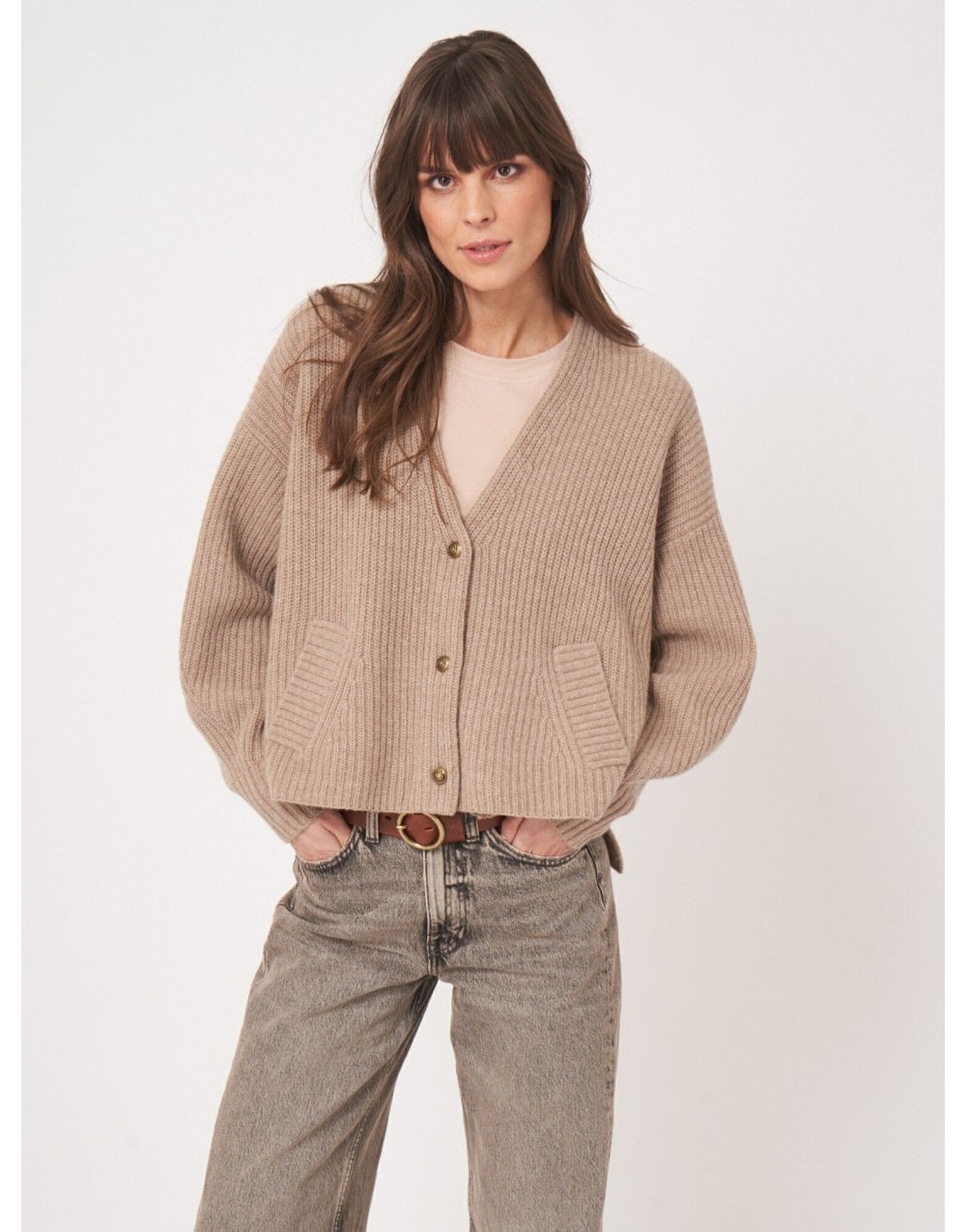 Young Ideas/Henmores - Thick Knit Ribbed Merino Cardigan - 1742 Desert - 8