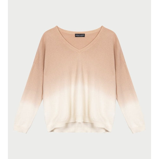 Young Ideas/Henmores - V Neck Gradient Effect Cashmere Jumper - 8407 Cream/Clay - 8