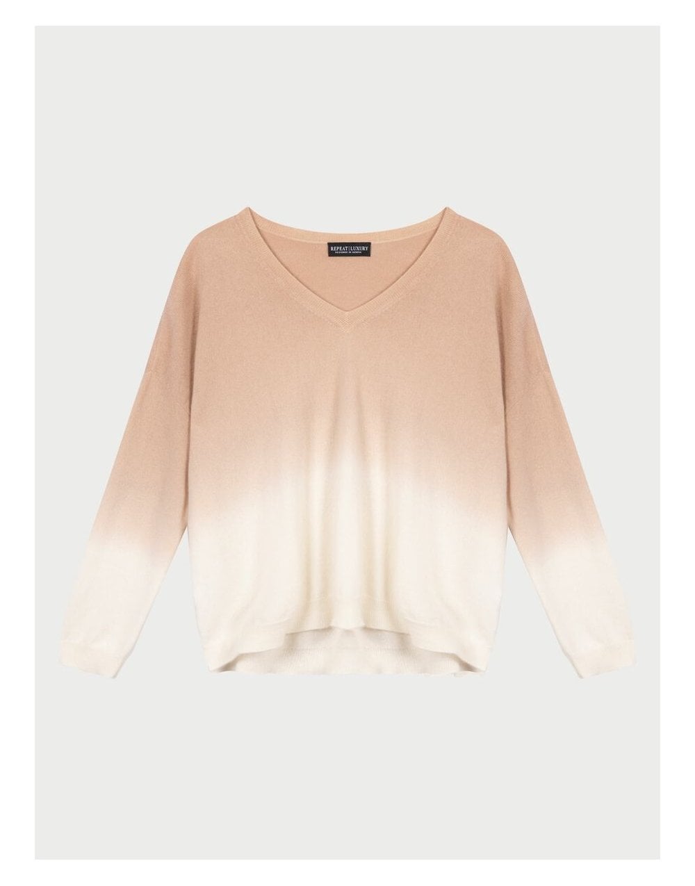 Young Ideas/Henmores - V Neck Gradient Effect Cashmere Jumper - 8407 Cream/Clay - 8