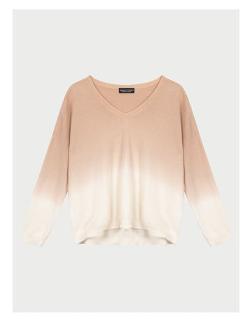 Young Ideas/Henmores - V Neck Gradient Effect Cashmere Jumper - 8407 Cream/Clay - 8