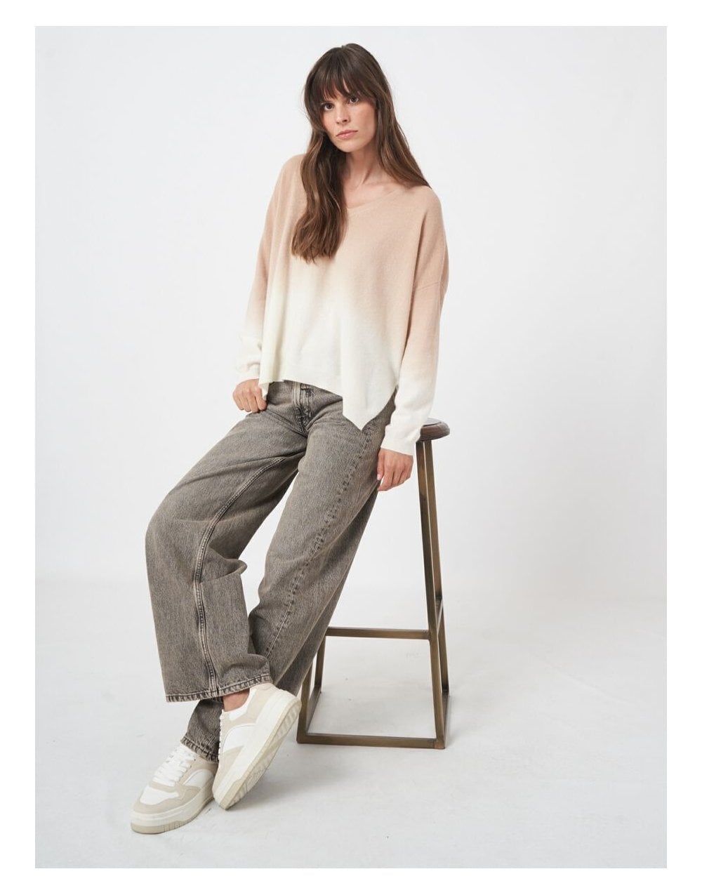 Young Ideas/Henmores - V Neck Gradient Effect Cashmere Jumper - 8407 Cream/Clay - 8