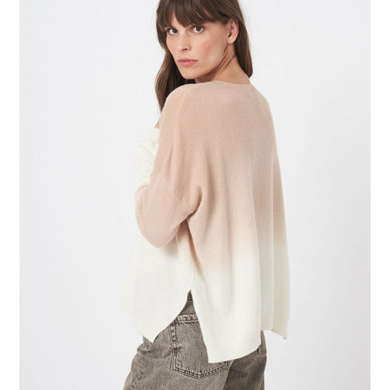 Young Ideas/Henmores - V Neck Gradient Effect Cashmere Jumper - 8407 Cream/Clay - 8