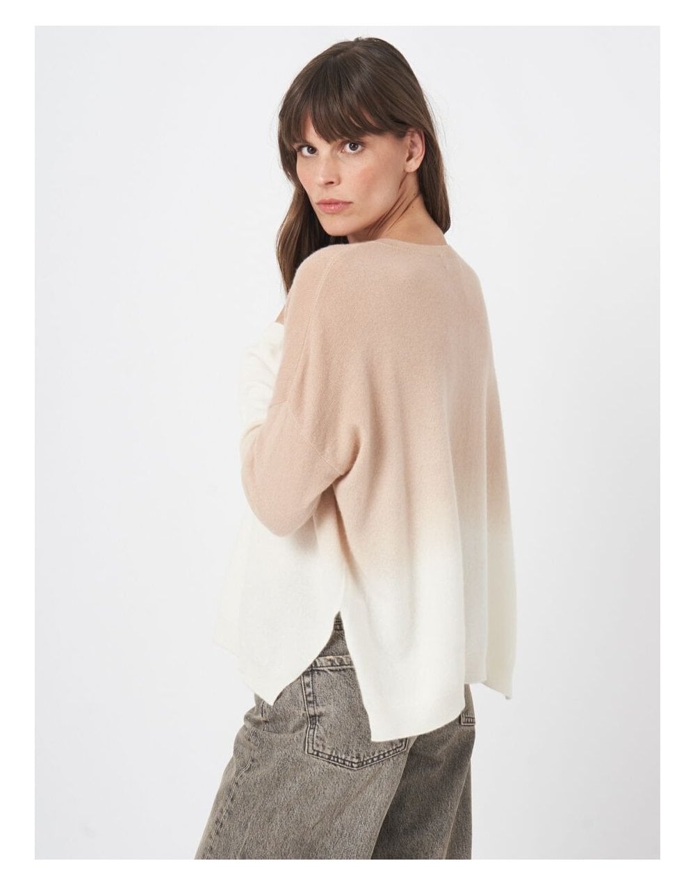 Young Ideas/Henmores - V Neck Gradient Effect Cashmere Jumper - 8407 Cream/Clay - 8