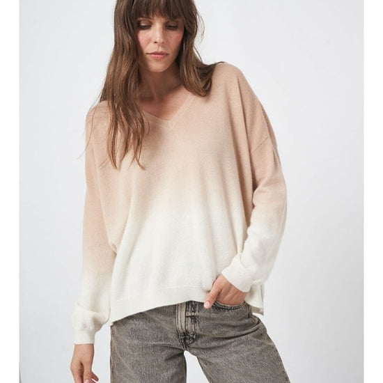 Young Ideas/Henmores - V Neck Gradient Effect Cashmere Jumper - 8407 Cream/Clay - 8
