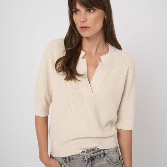 Young Ideas & Henmores - V Neck Short Sleeve Cotton Cashmere Jumper - 1386 Ivory - 8