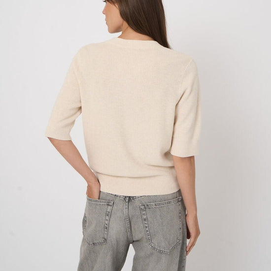 Young Ideas & Henmores - V Neck Short Sleeve Cotton Cashmere Jumper - 1386 Ivory - 8