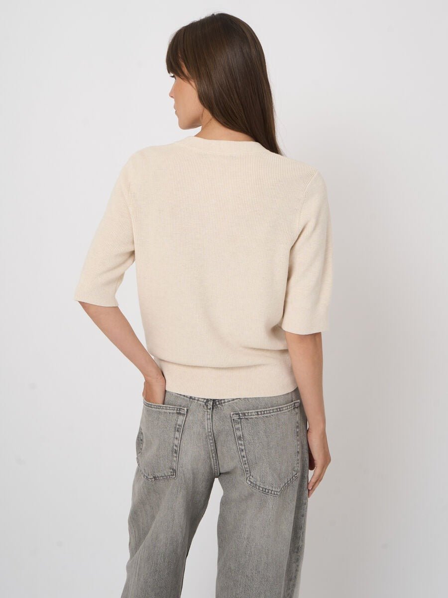 Young Ideas & Henmores - V Neck Short Sleeve Cotton Cashmere Jumper - 1386 Ivory - 8