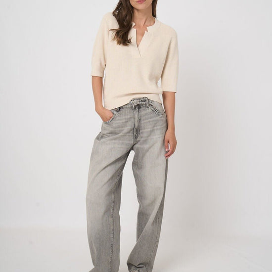 Young Ideas & Henmores - V Neck Short Sleeve Cotton Cashmere Jumper - 1386 Ivory - 8