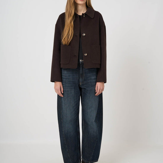 Young Ideas & Henmores -Wool Blend Boxy Jacket with Shirt Collar -1792 Dark Brown -8