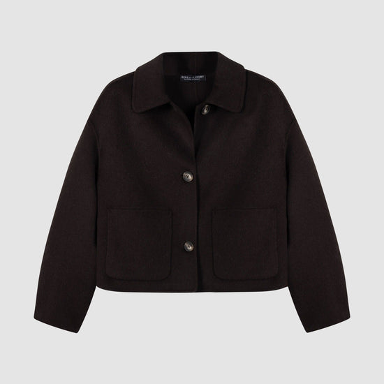 Young Ideas & Henmores -Wool Blend Boxy Jacket with Shirt Collar -1792 Dark Brown -8