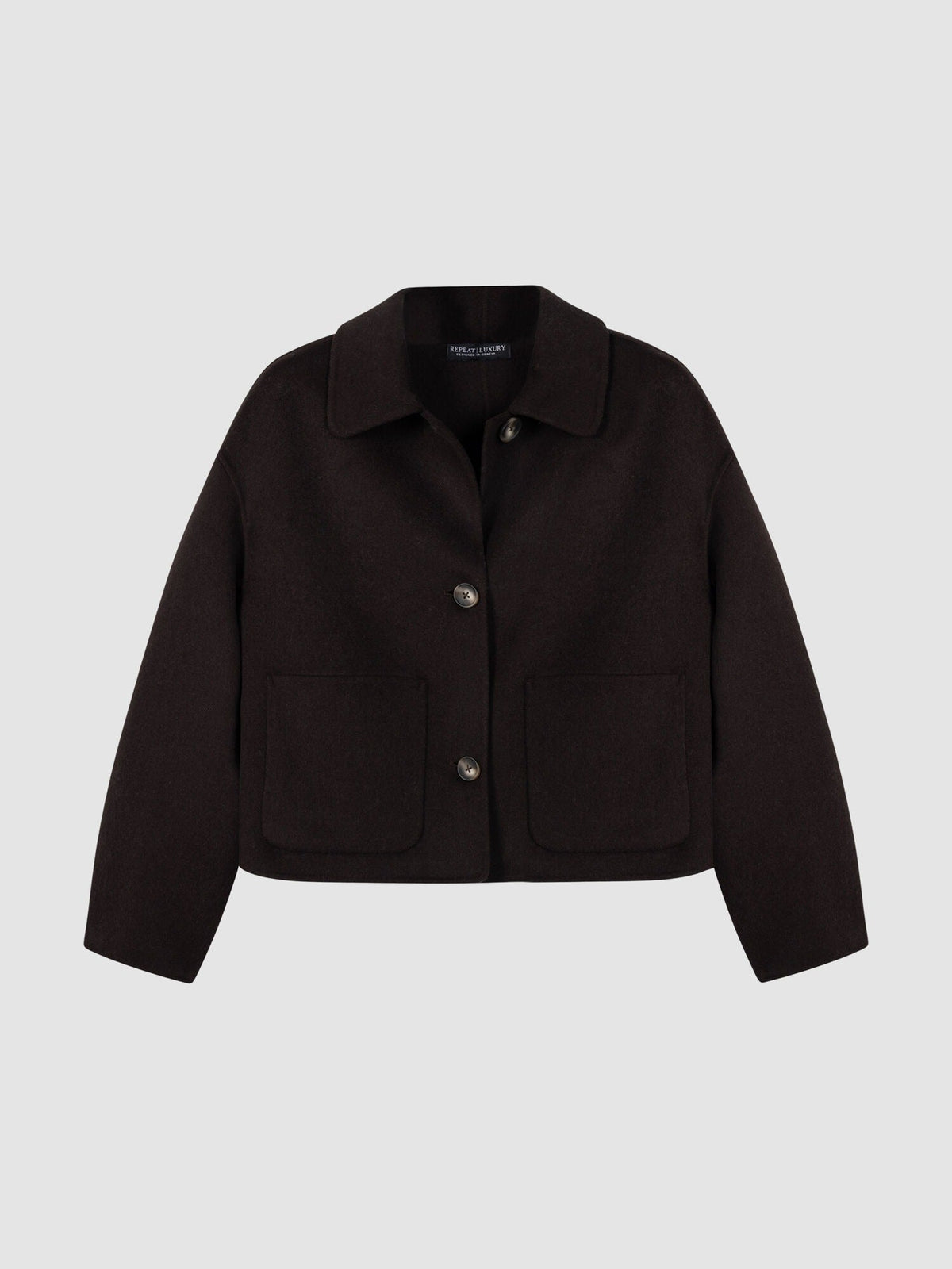 Young Ideas & Henmores -Wool Blend Boxy Jacket with Shirt Collar -1792 Dark Brown -8