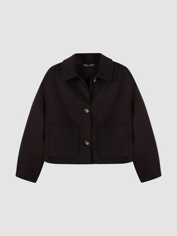 Young Ideas & Henmores -Wool Blend Boxy Jacket with Shirt Collar -1792 Dark Brown -8