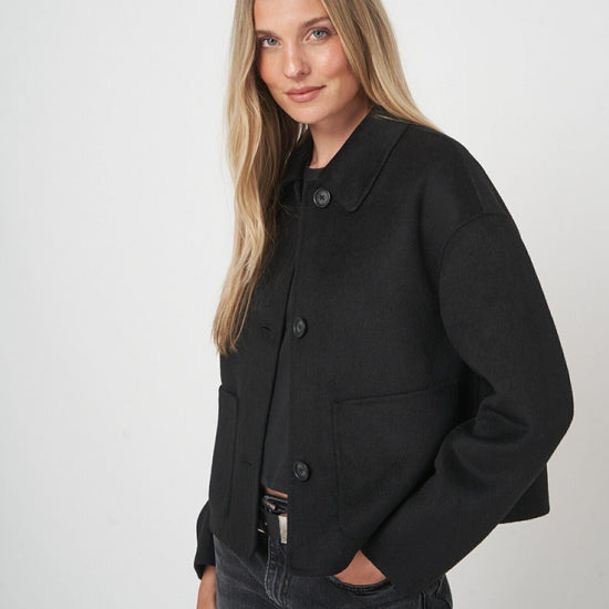 Young Ideas & Henmores -Wool Blend Boxy Jacket with Shirt Collar -1792 Dark Brown -8