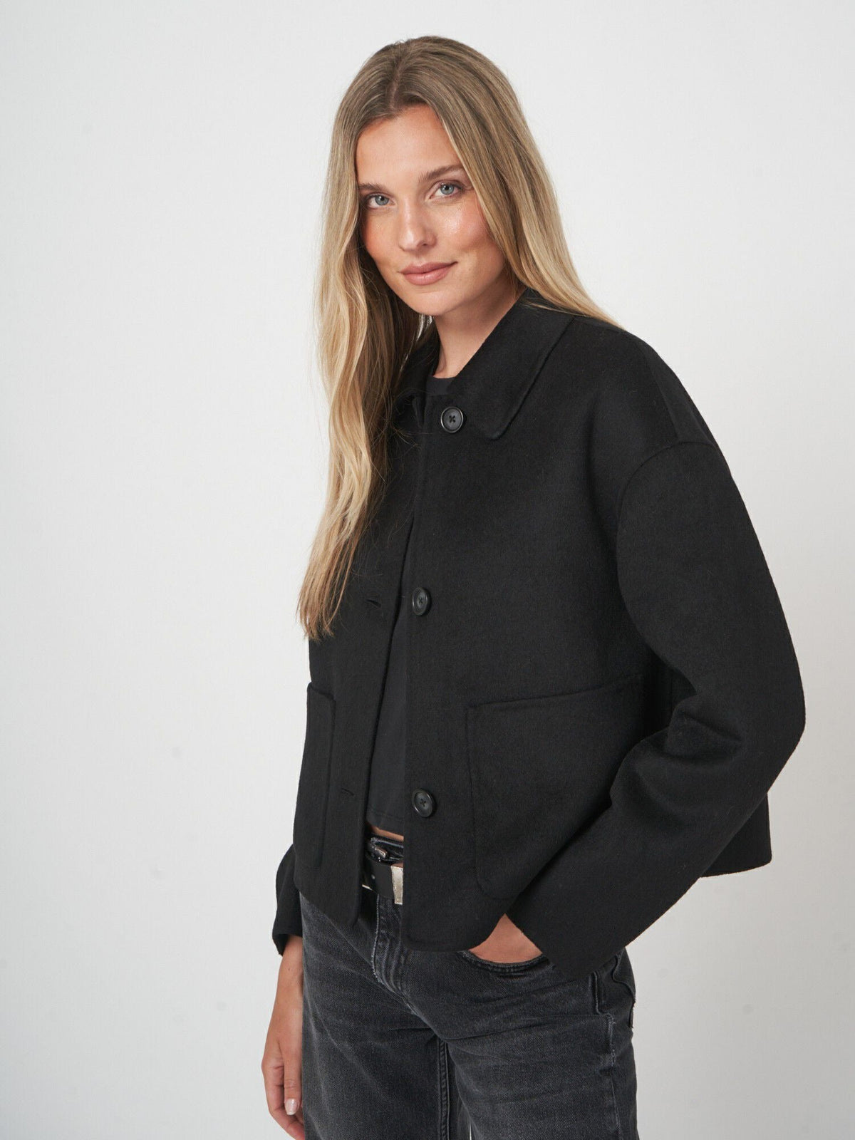Young Ideas & Henmores -Wool Blend Boxy Jacket with Shirt Collar -1792 Dark Brown -8