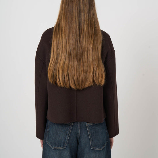 Young Ideas & Henmores -Wool Blend Boxy Jacket with Shirt Collar -1792 Dark Brown -8