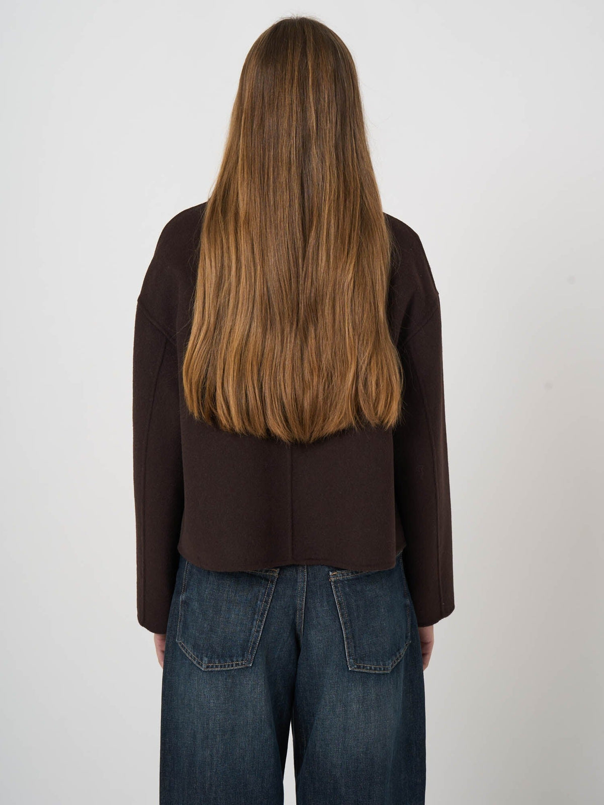 Young Ideas & Henmores -Wool Blend Boxy Jacket with Shirt Collar -1792 Dark Brown -8