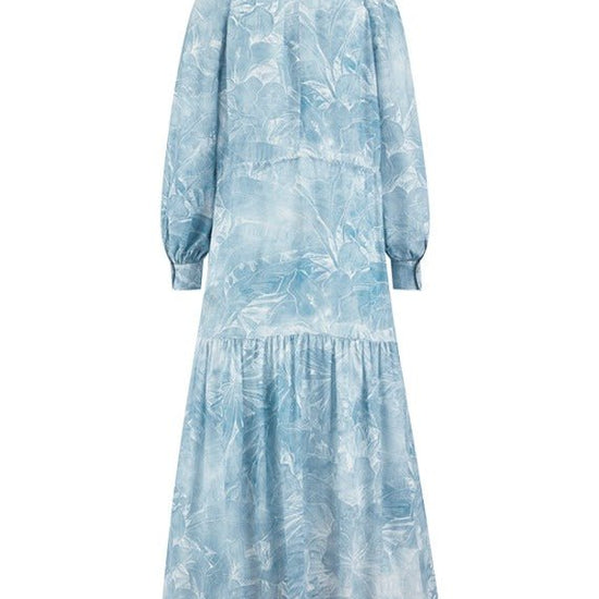 Young Ideas & Henmores - Abstract Palm Pull Tie Midi Dress - 452 Wave Blue - 8