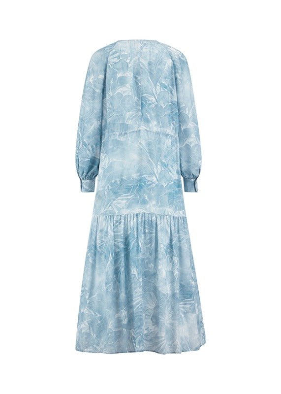 Young Ideas & Henmores - Abstract Palm Pull Tie Midi Dress - 452 Wave Blue - 8