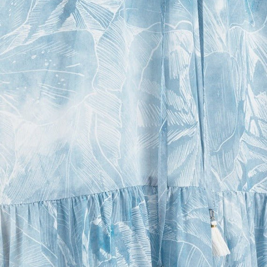 Young Ideas & Henmores - Abstract Palm Pull Tie Midi Dress - 452 Wave Blue - 8