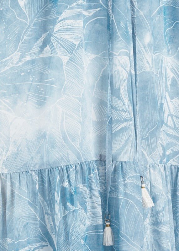 Young Ideas & Henmores - Abstract Palm Pull Tie Midi Dress - 452 Wave Blue - 8